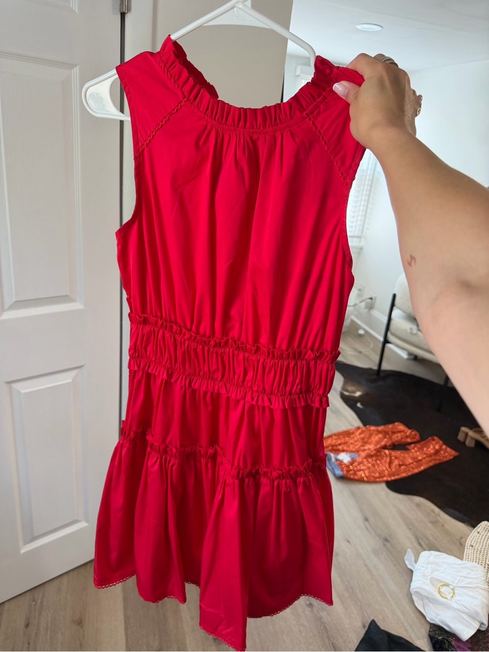 Sleeveless Red Ruffle Tiered Dress